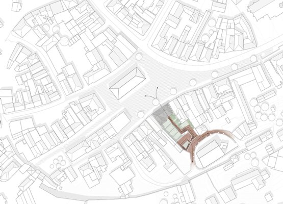 wettbewerb lichtenfels Lageplan der Bibliothek am Marktplatz Durchwegung Nutzung marchitekten m_architekten